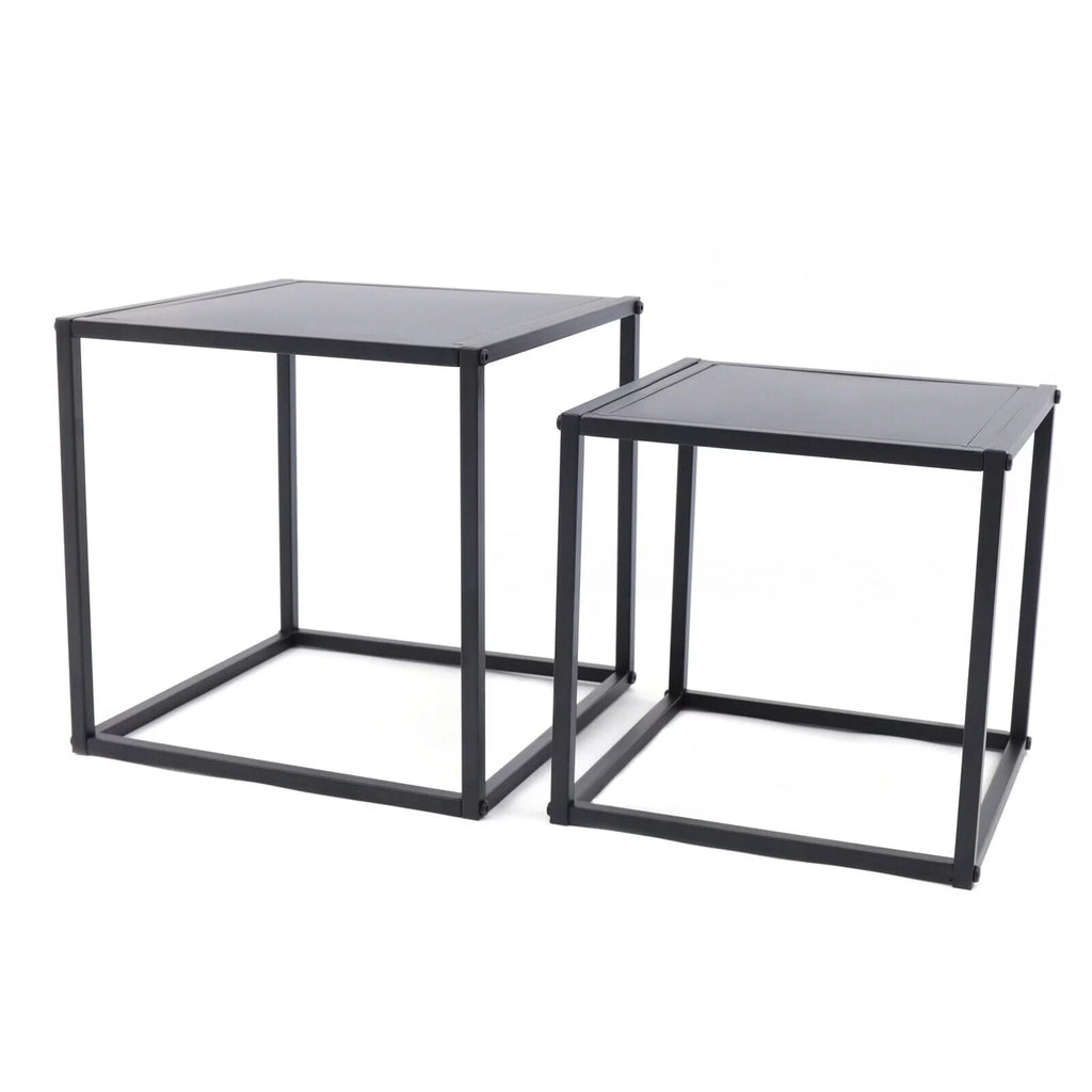 Square Coffee Table End Table Metal Side Table Matt Black Y9535