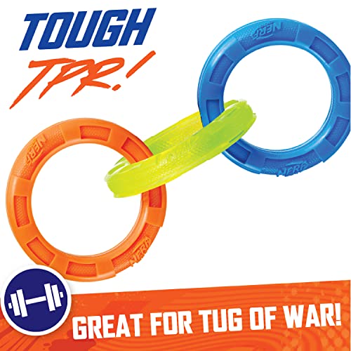 10.5in Rubber 3-Ring Tug Dog Toy, Blue/Green/Orange R177