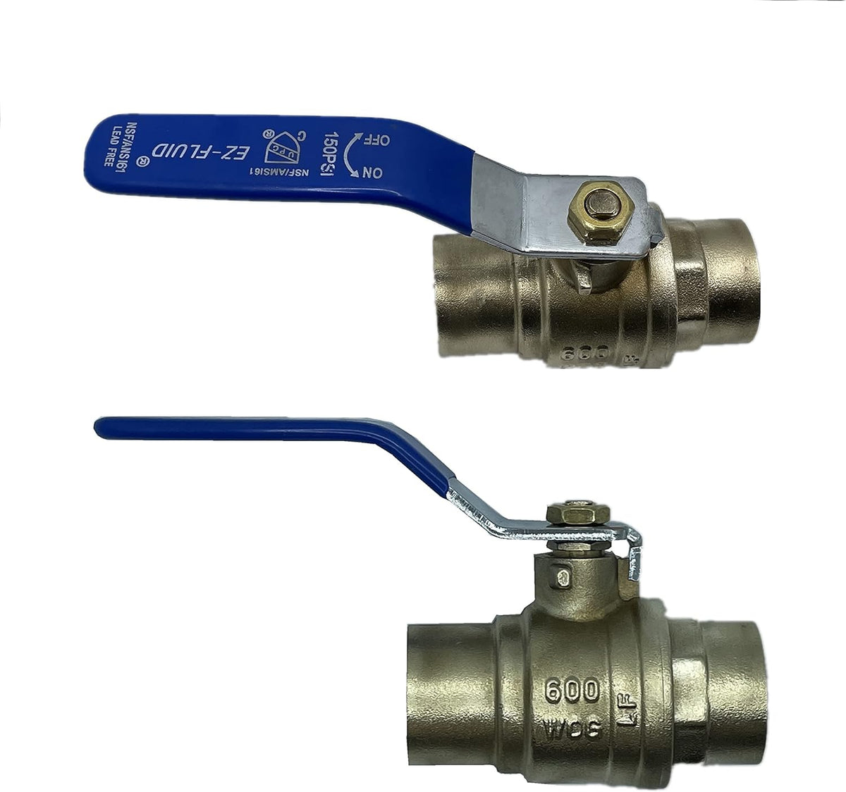1/2" Sweat Solder C X C Brass Full Port Water Stop Shut Off Ball Valve, Lead Free, Quarter Turn, Pack of 2 Z34772