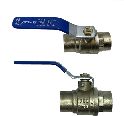 1/2" Sweat Solder C X C Brass Full Port Water Stop Shut Off Ball Valve, Lead Free, Quarter Turn, Pack of 2 Z34772