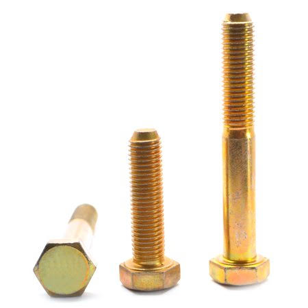1/2 inch-13 x 5 1/4 inch Coarse Thread Grade 8 Hex Cap Screw Alloy Steel Yellow Zinc Plated Pk 100 J2501