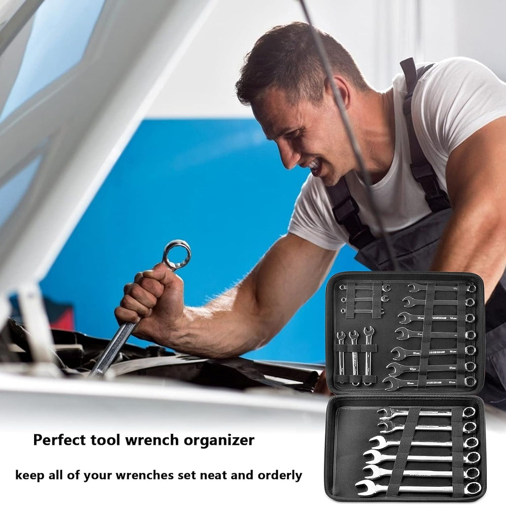 19 Combination Ratchet Wrenches Tool Storage Holder Bag U3628