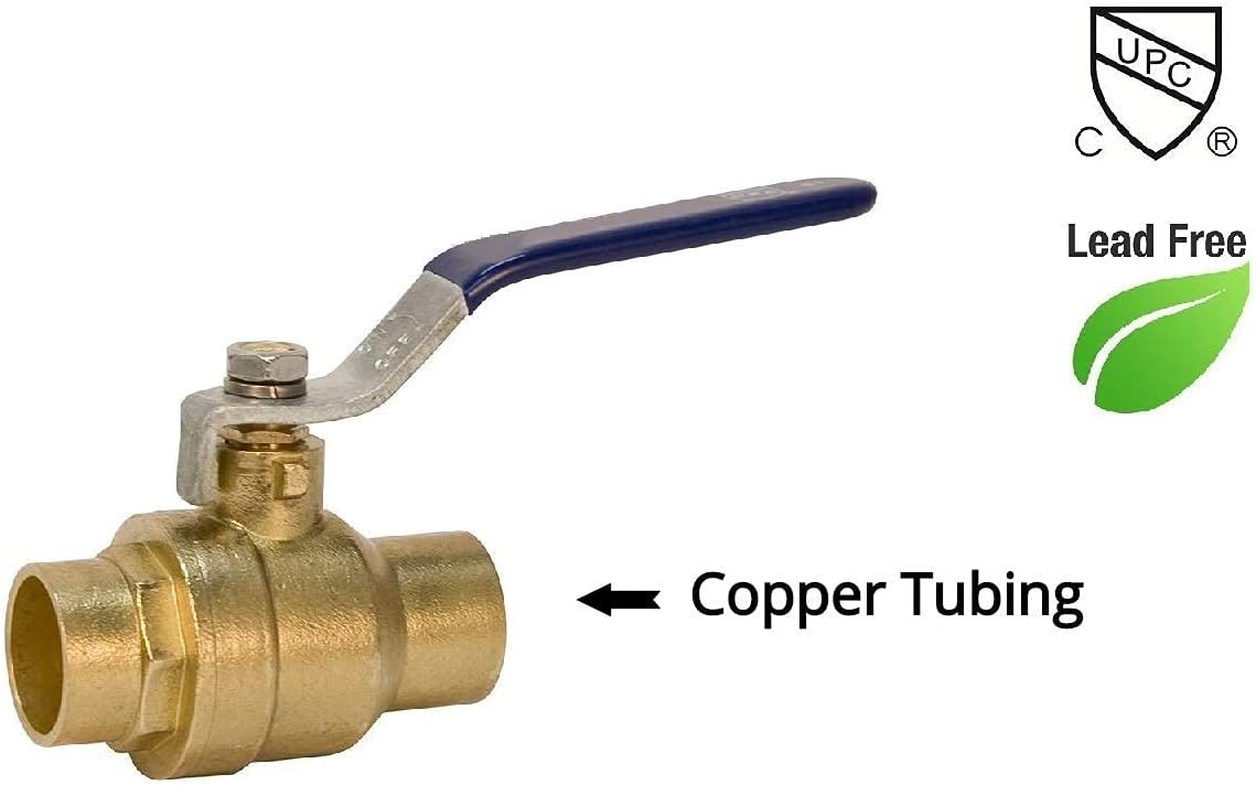 1/2" Sweat Solder C X C Brass Full Port Water Stop Shut Off Ball Valve, Lead Free, Quarter Turn, Pack of 2 Z34772