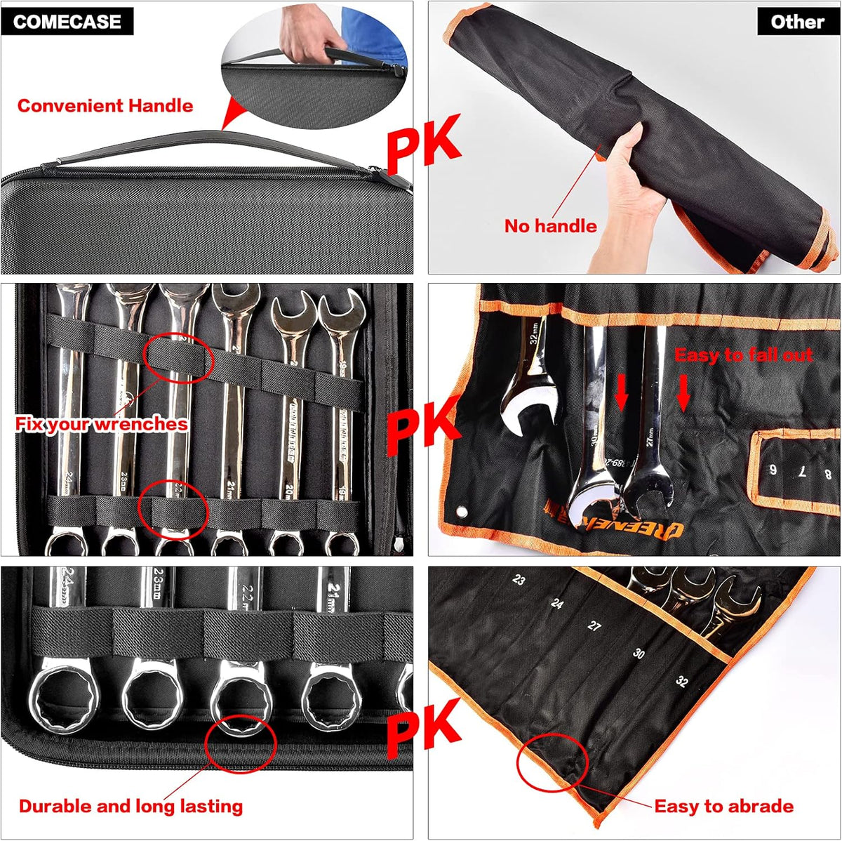 19 Combination Ratchet Wrenches Tool Storage Holder Bag U3628