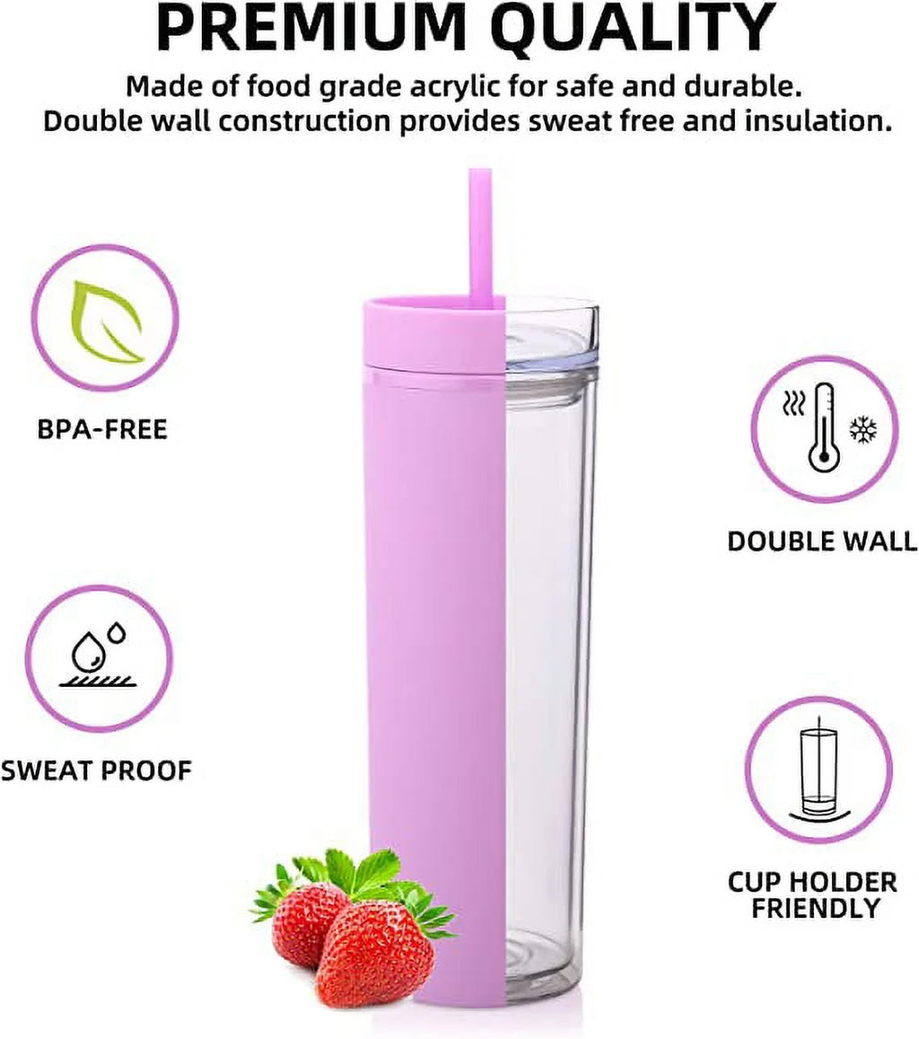 16oz Tumbler with Lid and Straw Double Wall Plastic Cup BPA Free G633977