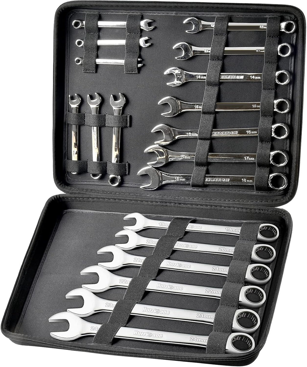 19 Combination Ratchet Wrenches Tool Storage Holder Bag U3628
