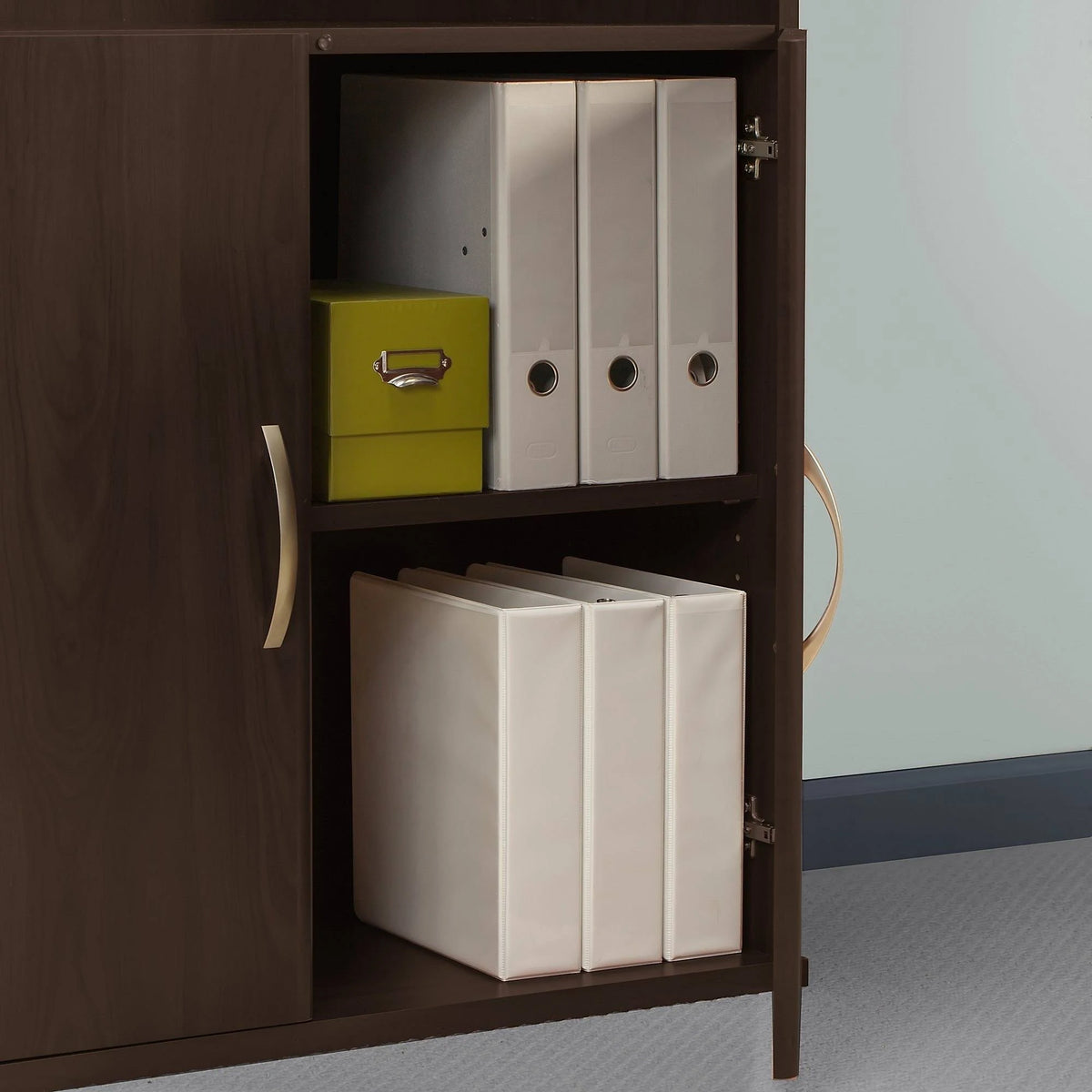 Bookcase with 5 Shelves and 2 Doors, Wood Composite, Storm Gray A9462