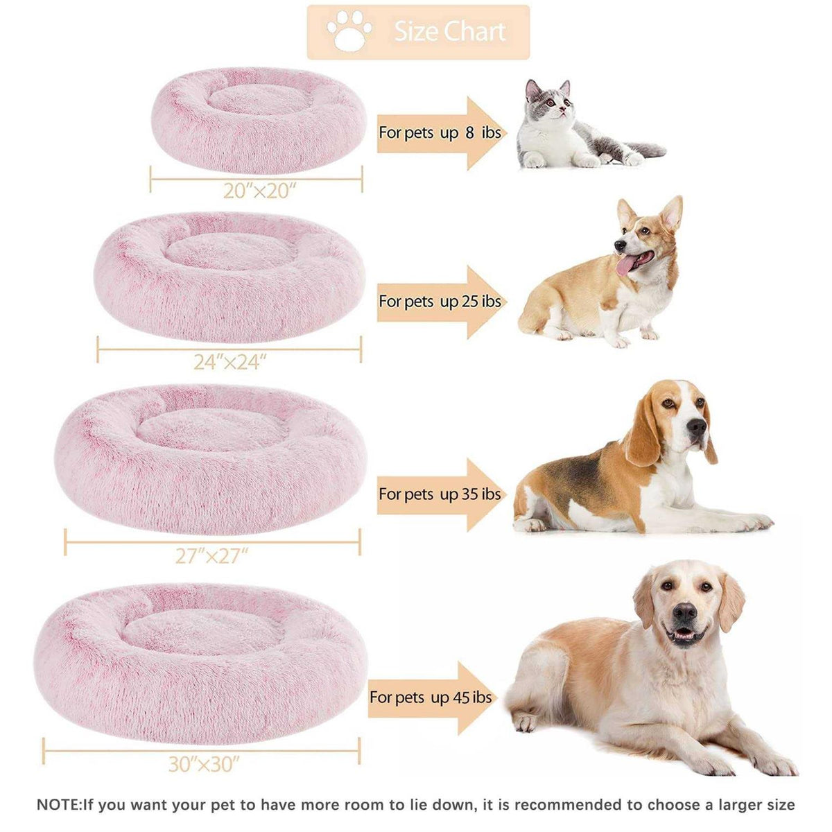 Small Dog Bed Donut Faux Fur Anti-Anxiety Q1280