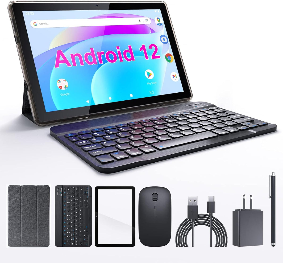 10.1 Inch Android 12 Tablet with Keyboard, 2GB RAM, 32GB ROM, 512GB Expandable Z612594