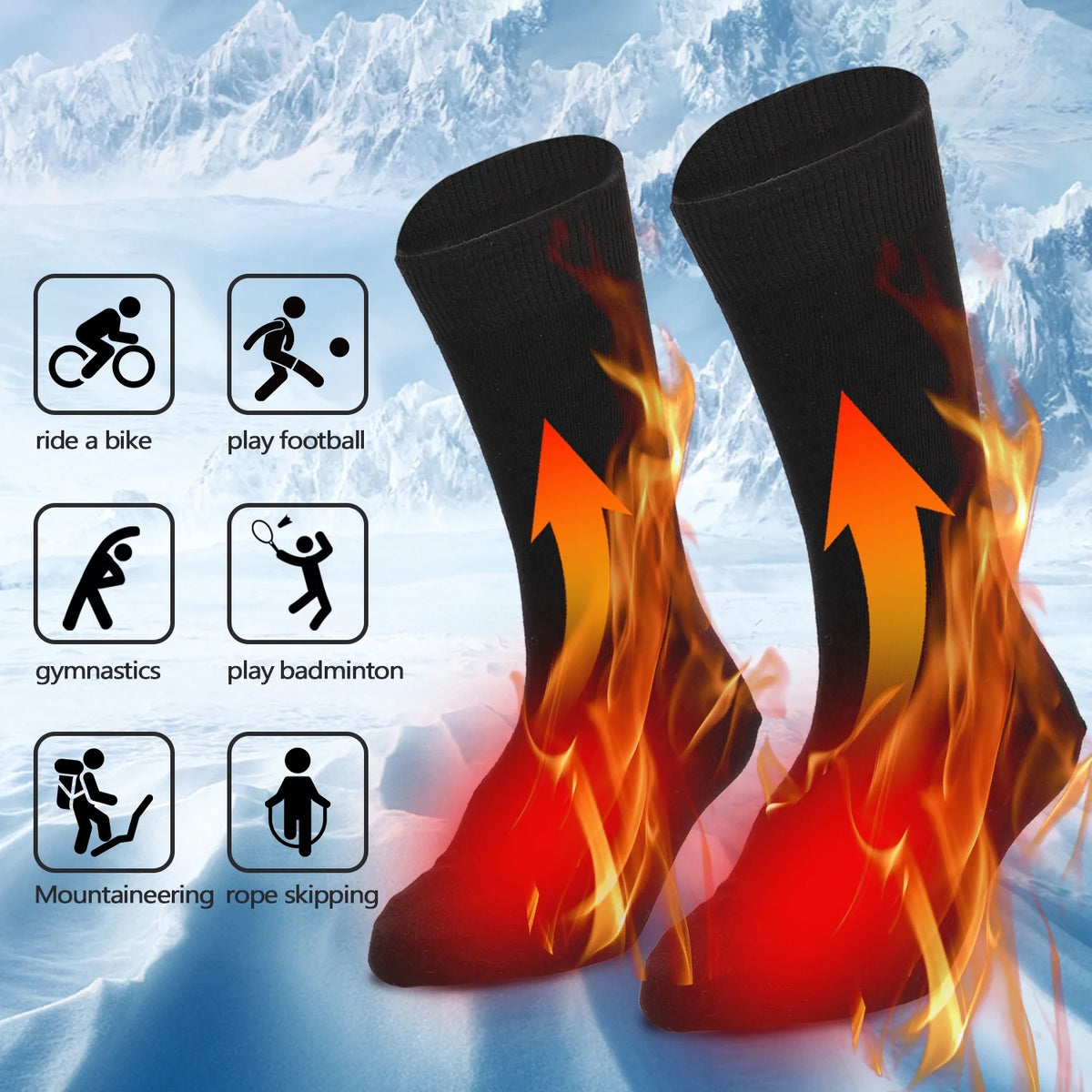 Electric Heated Socks Battery Powered Warm Winter Socks J7696