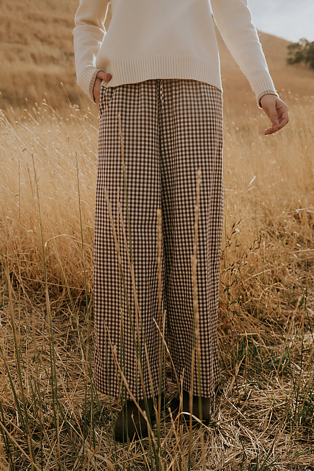 Brown Gingham Wide Leg Pants Y9509