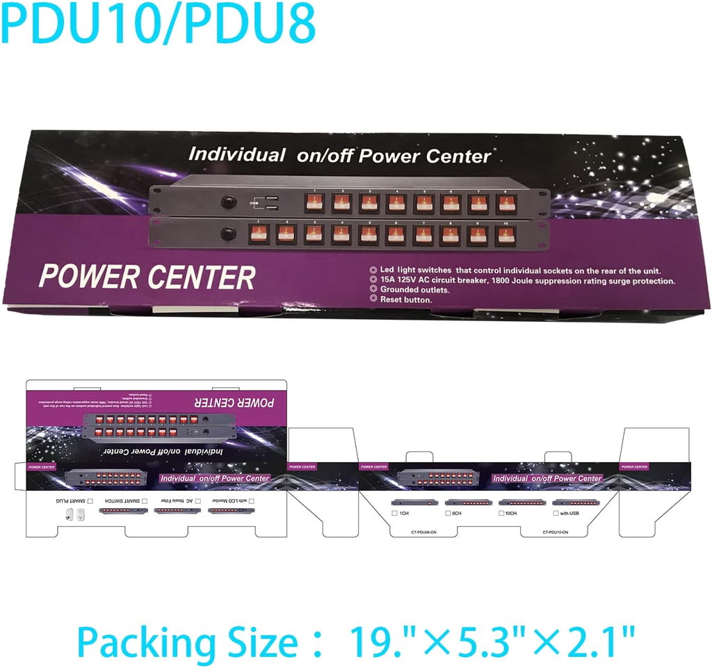 10 Outlet 1U Full Metal PDU Power Strip with Rackmount, Pack of 2 K909144