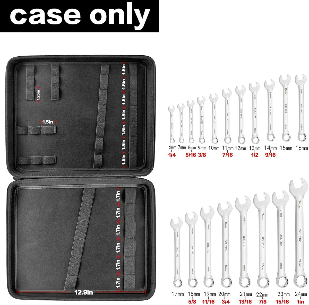 19 Combination Ratchet Wrenches Tool Storage Holder Bag U3628