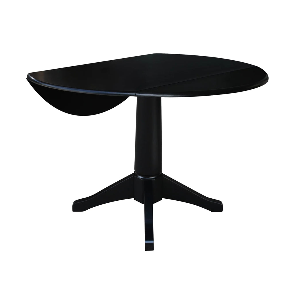 42" Round Solid Wood Dual Drop Leaf Pedestal Table with 2 Chairs, Black P851