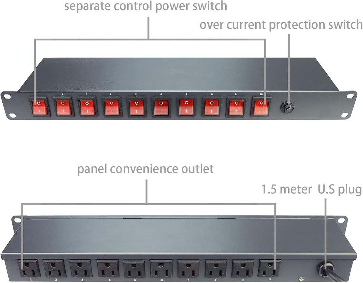 10 Outlet 1U Full Metal PDU Power Strip with Rackmount, Pack of 2 K909144