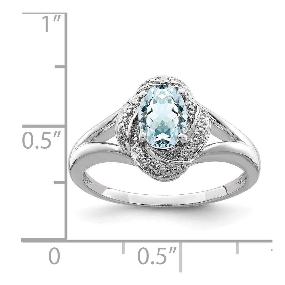 Rhodium-plated Diamond & Aquamarine Ring Z9229