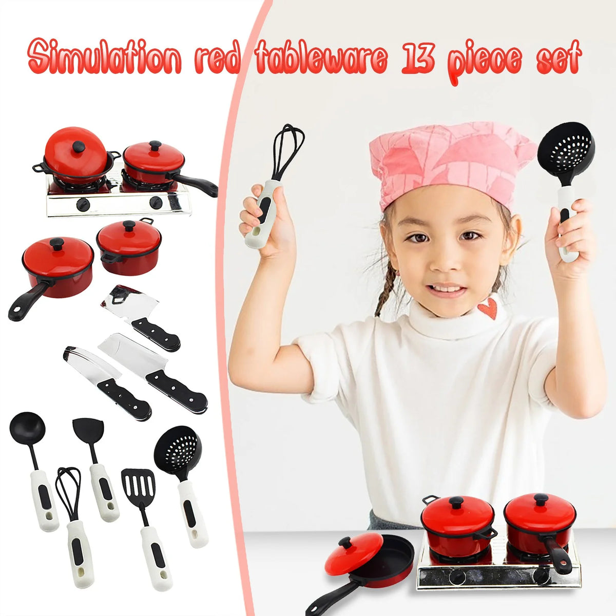 13 Pcs Kids Kitchen Toy Cookware Set with Play Food U318