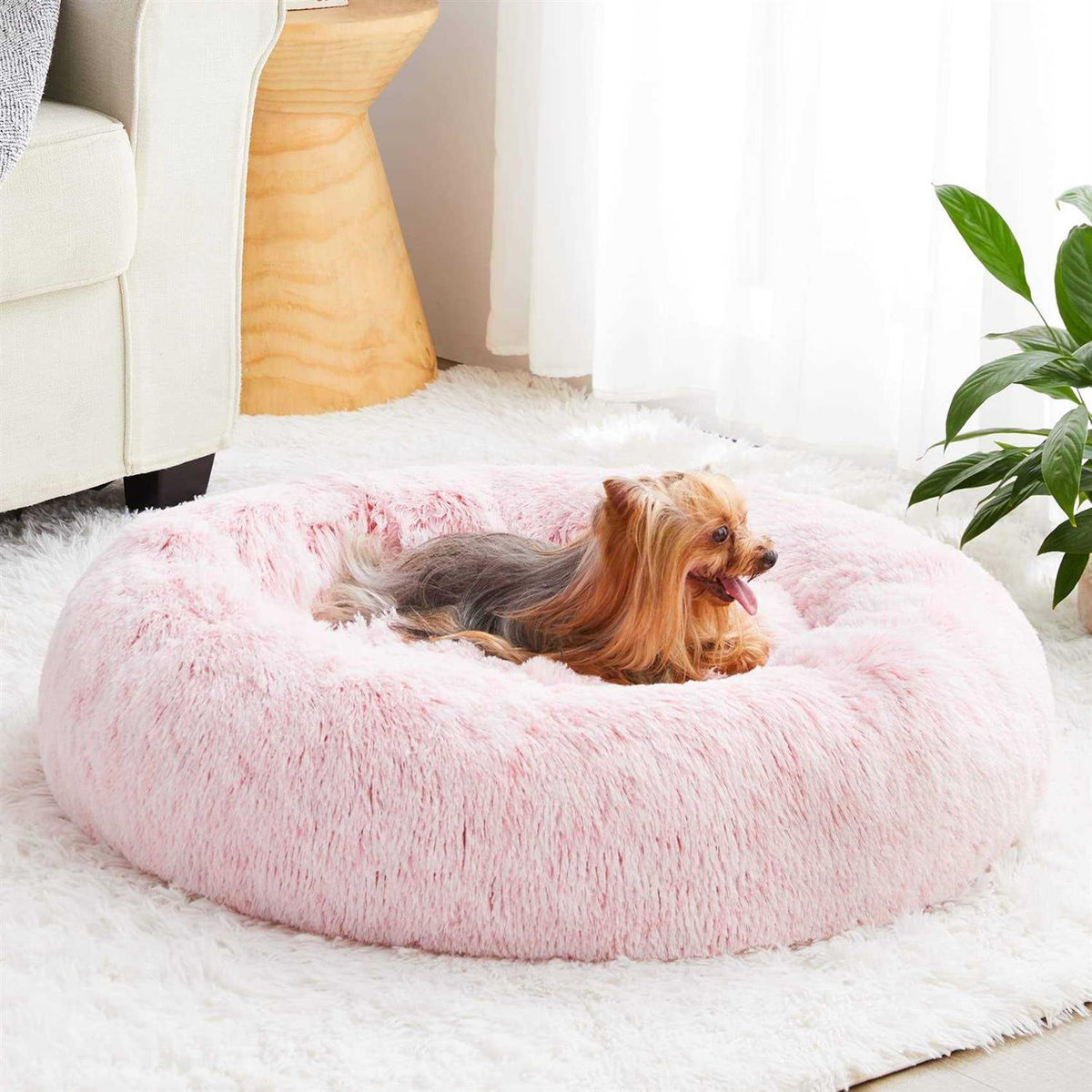 Small Dog Bed Donut Faux Fur Anti-Anxiety Q1280