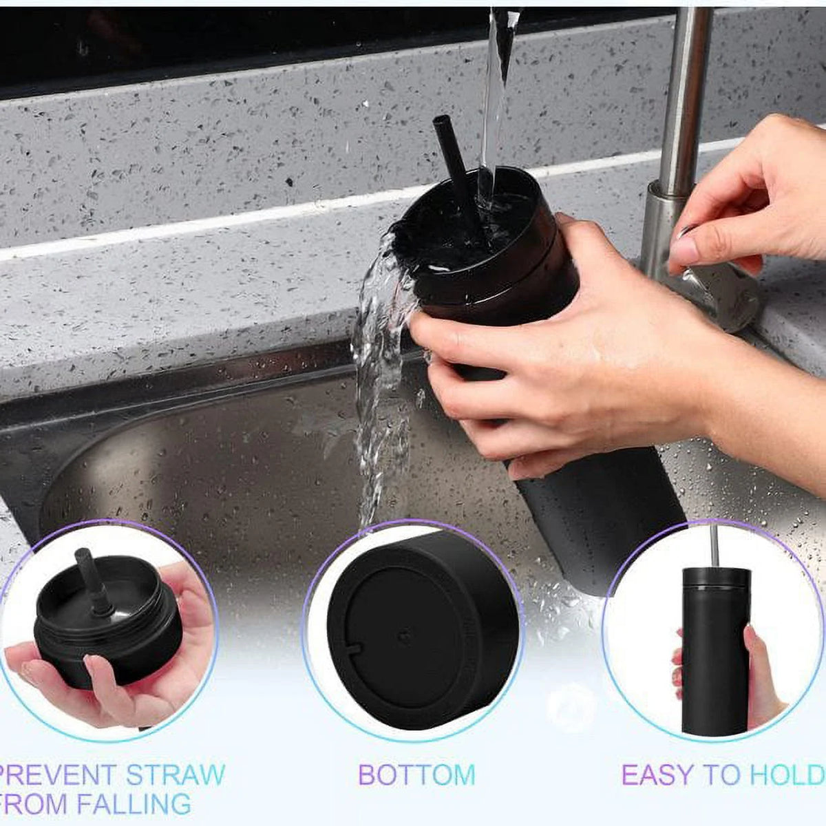 16oz Tumbler with Lid and Straw Double Wall Plastic Cup BPA Free G633977