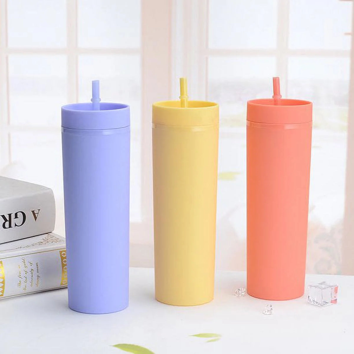 16oz Tumbler with Lid and Straw Double Wall Plastic Cup BPA Free G633977