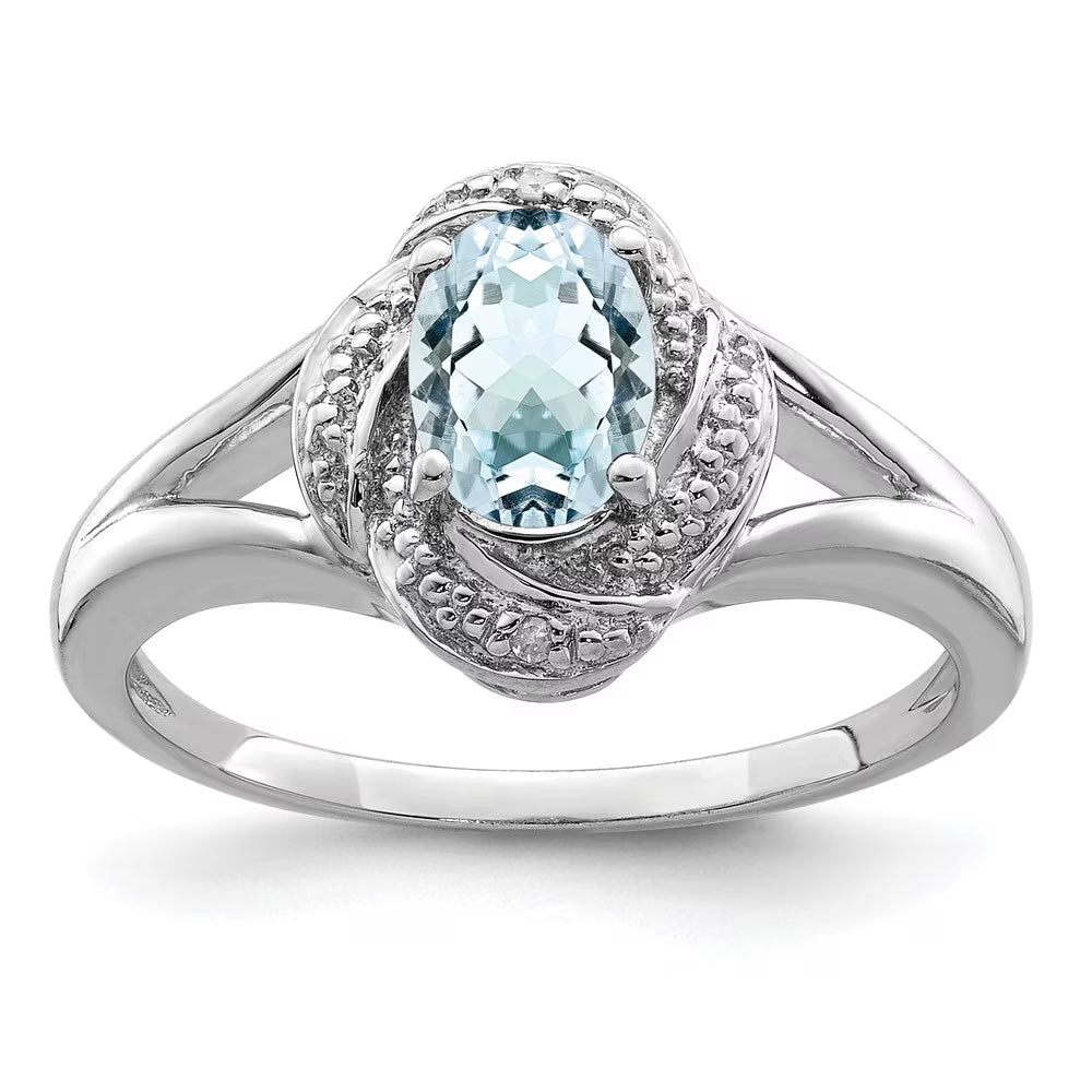 Rhodium-plated Diamond & Aquamarine Ring Z9229